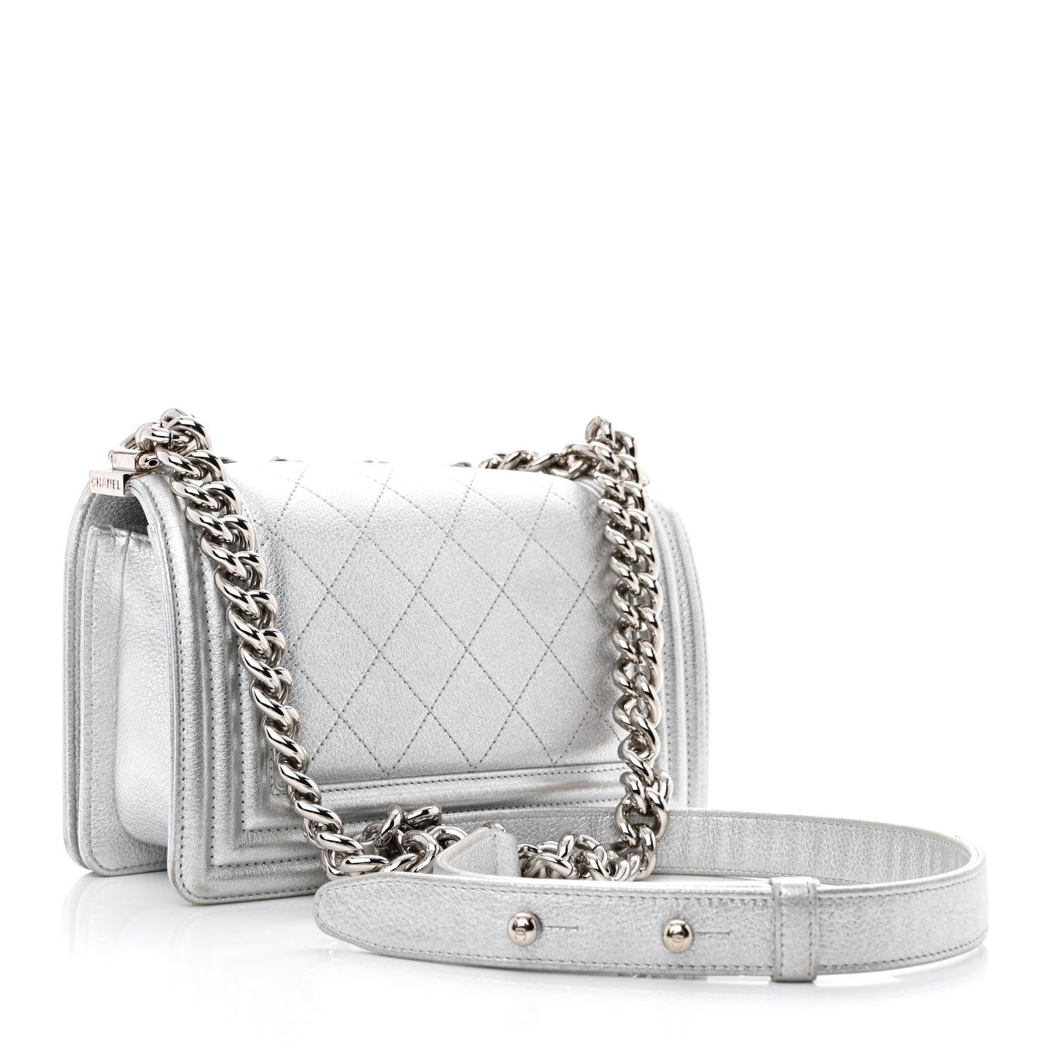 Chanel Metallic Calfskin Camellia Quilted Small Boy Flap Silver 3 of 10