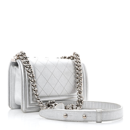 Chanel Metallic Calfskin Camellia Quilted Small Boy Flap Silver 3 of 10