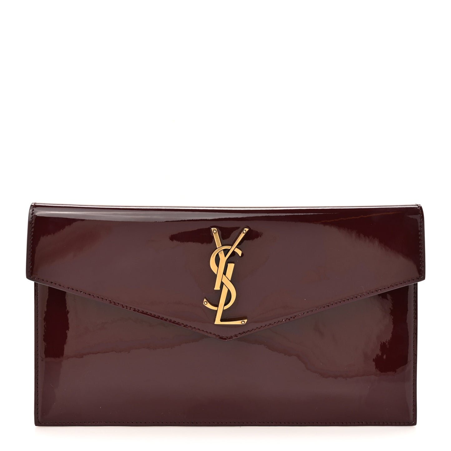 Patent Calfskin Monogram Uptown Clutch Dark Red Wine