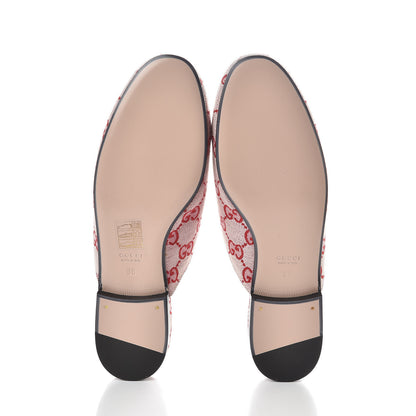 Gucci Canvas GG Monogram Horsebit Womens Princetown Slippers 36 Gardenia Hibiscus Red 7 of 8