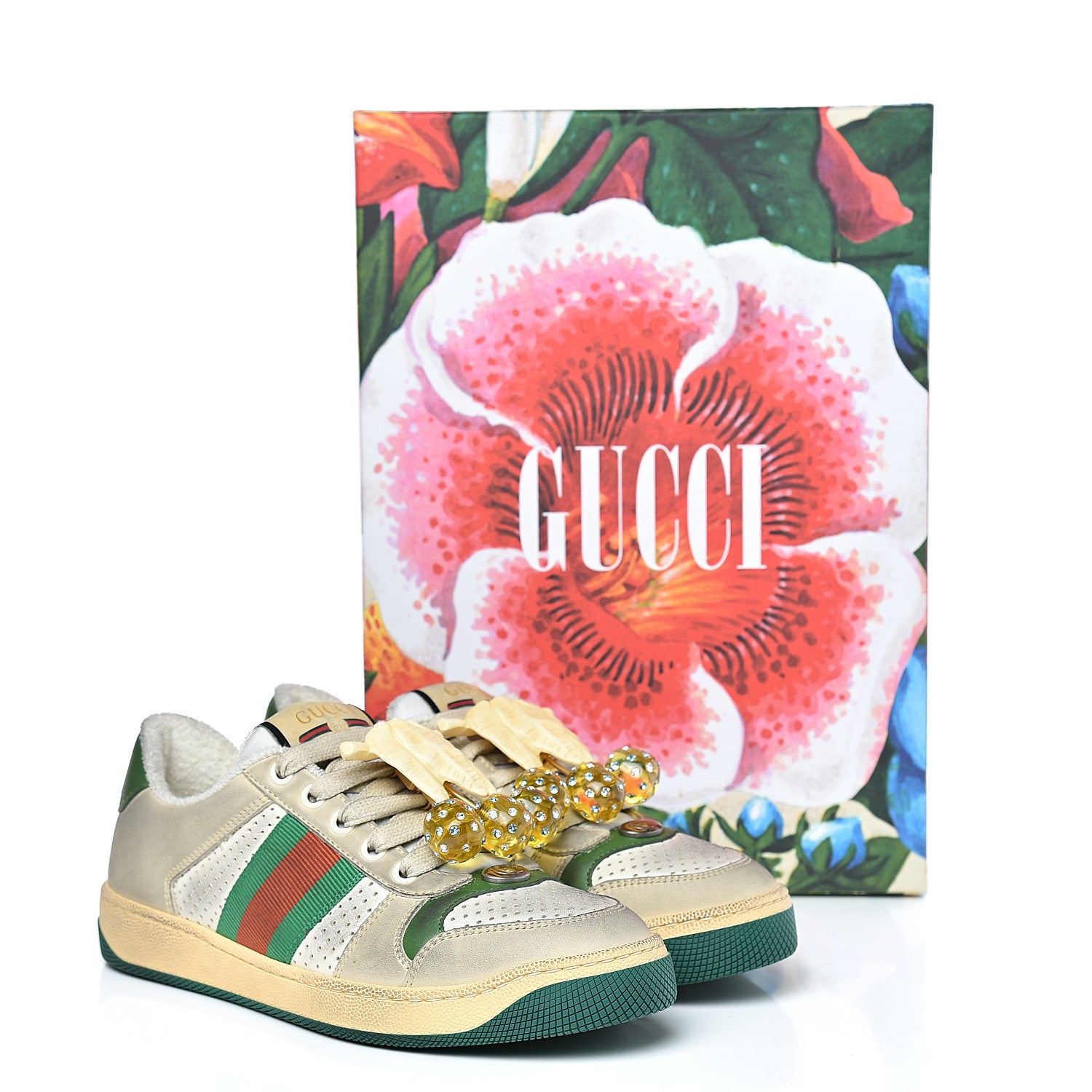 Gucci Nubuck Web Cherries Womens Screener Sneakers 35 Dusty Milk White Vintage Green 18 of 18