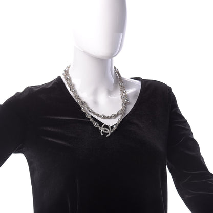 Chanel Pearl Bead CC Long Necklace Silver Grey 2 of 7