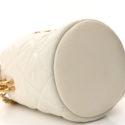 Chanel Caviar Quilted Coco First Bucket Clutch With Chain White 9 of 10