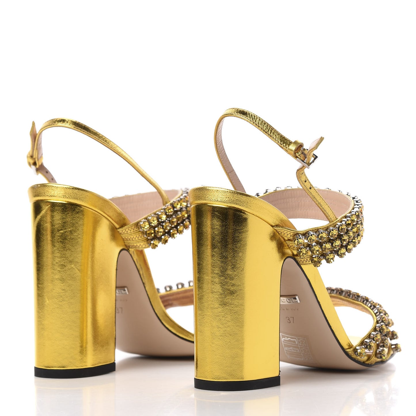Nappa Silk Crystal Bertie High Heel Sandals 37 Gold