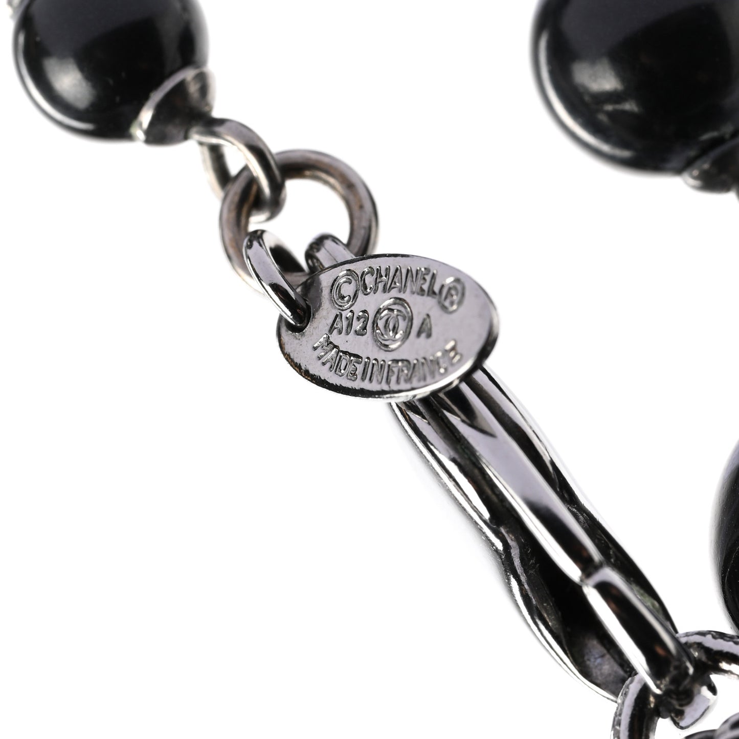 Ruthenium Pearl Beaded Camelia CC Long Necklace Black