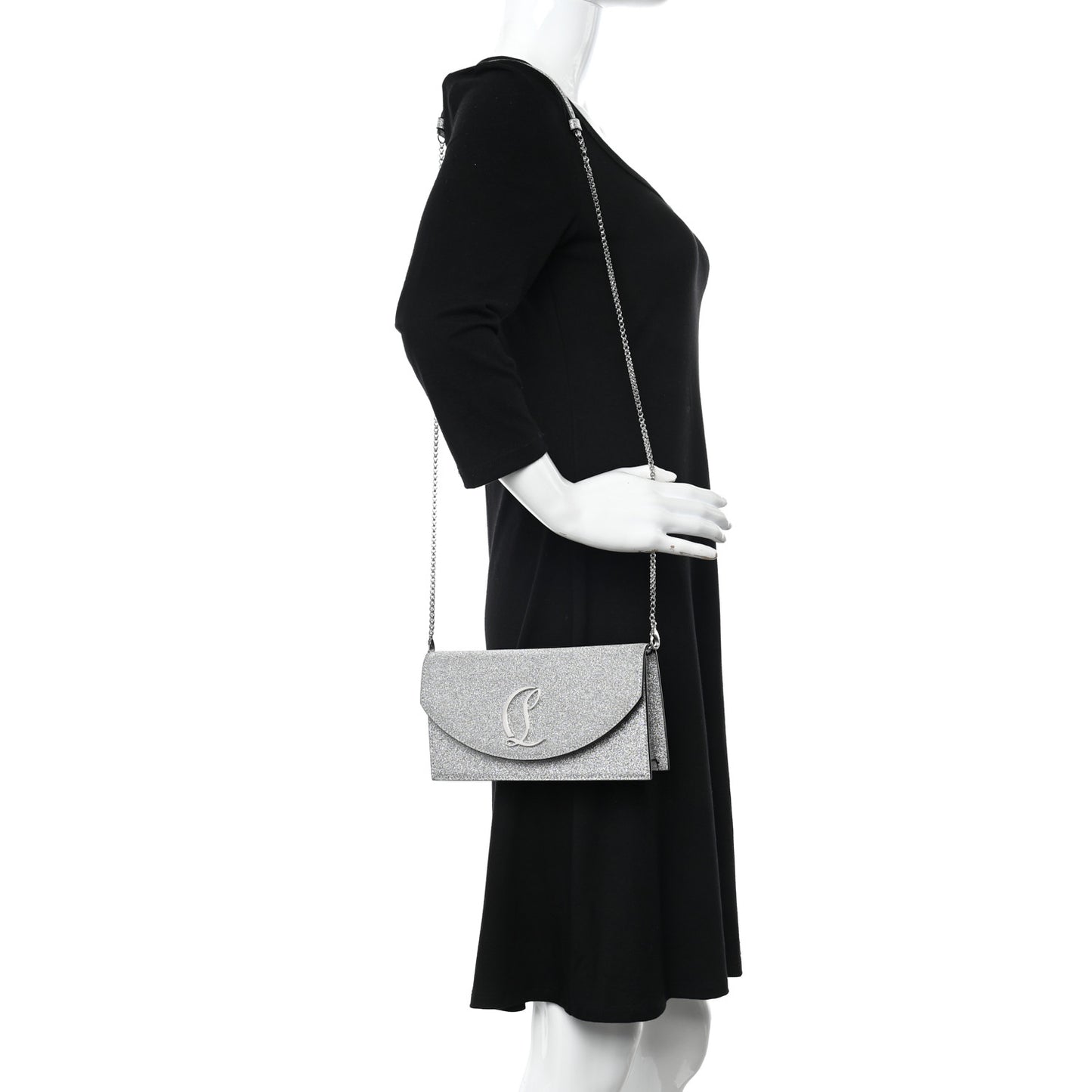 Glitter Calfskin Loubi54 Crossbody Clutch Silver
