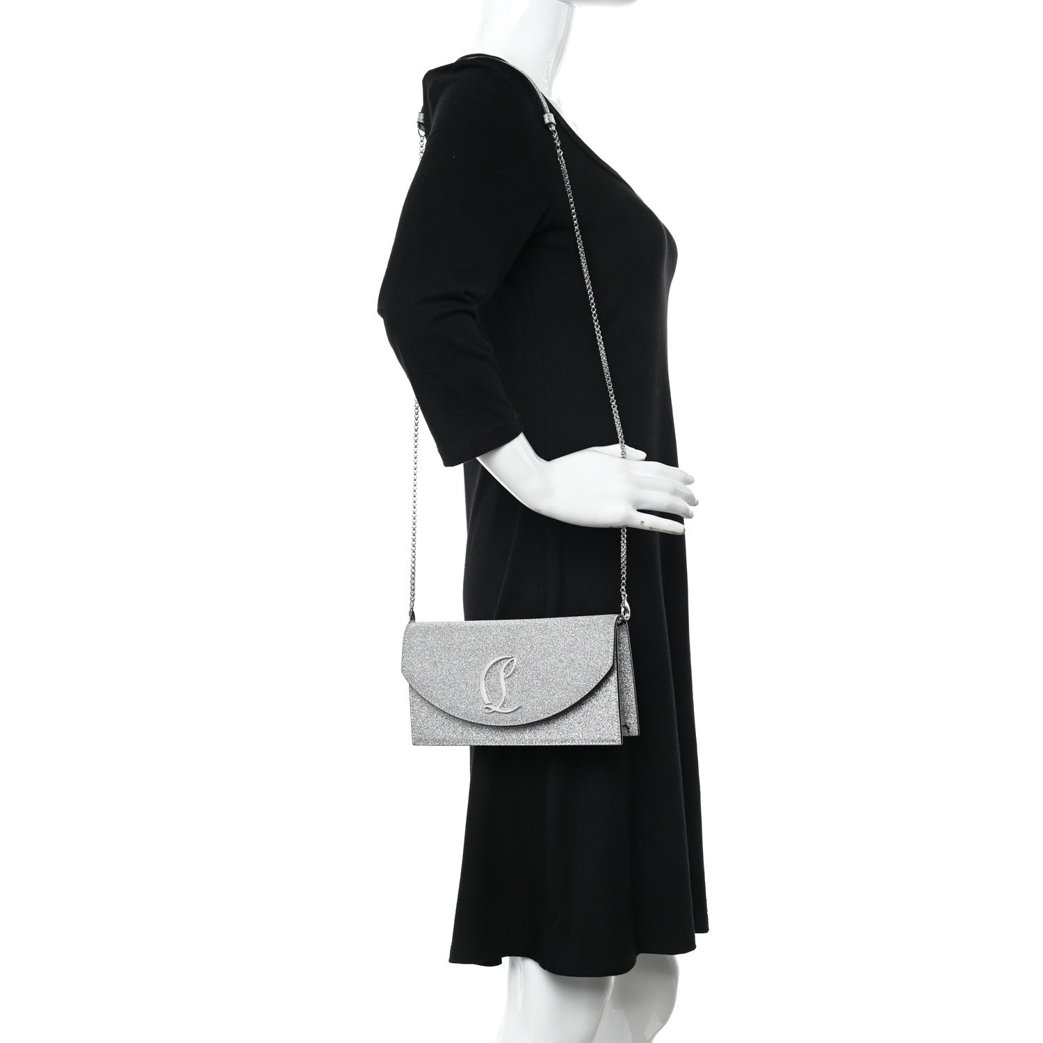 Christian Louboutin Glitter Calfskin Loubi54 Crossbody Clutch Silver 2 of 13