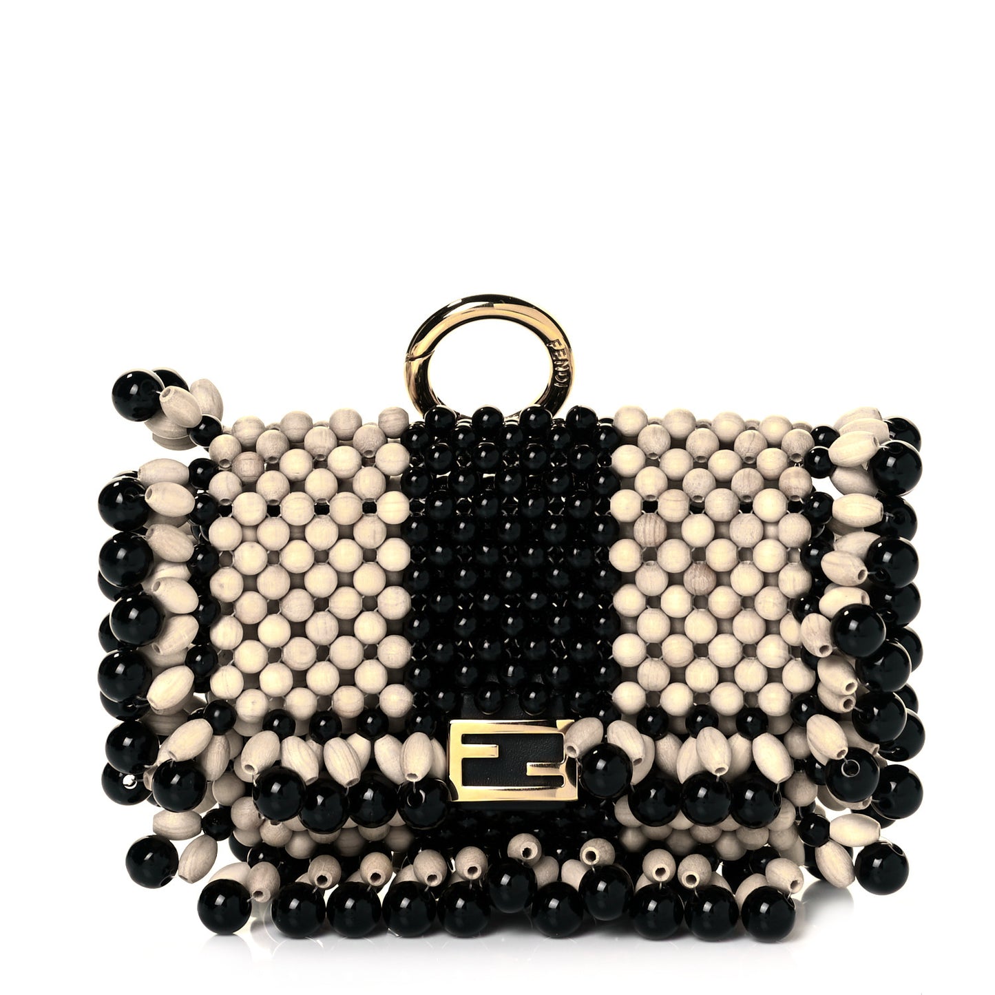 Beaded Nano Baguette Charm Beige Black