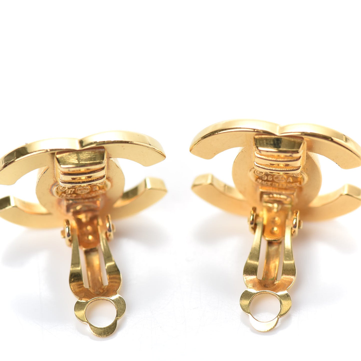 Metal CC Turnlock Clip On Earrings Gold