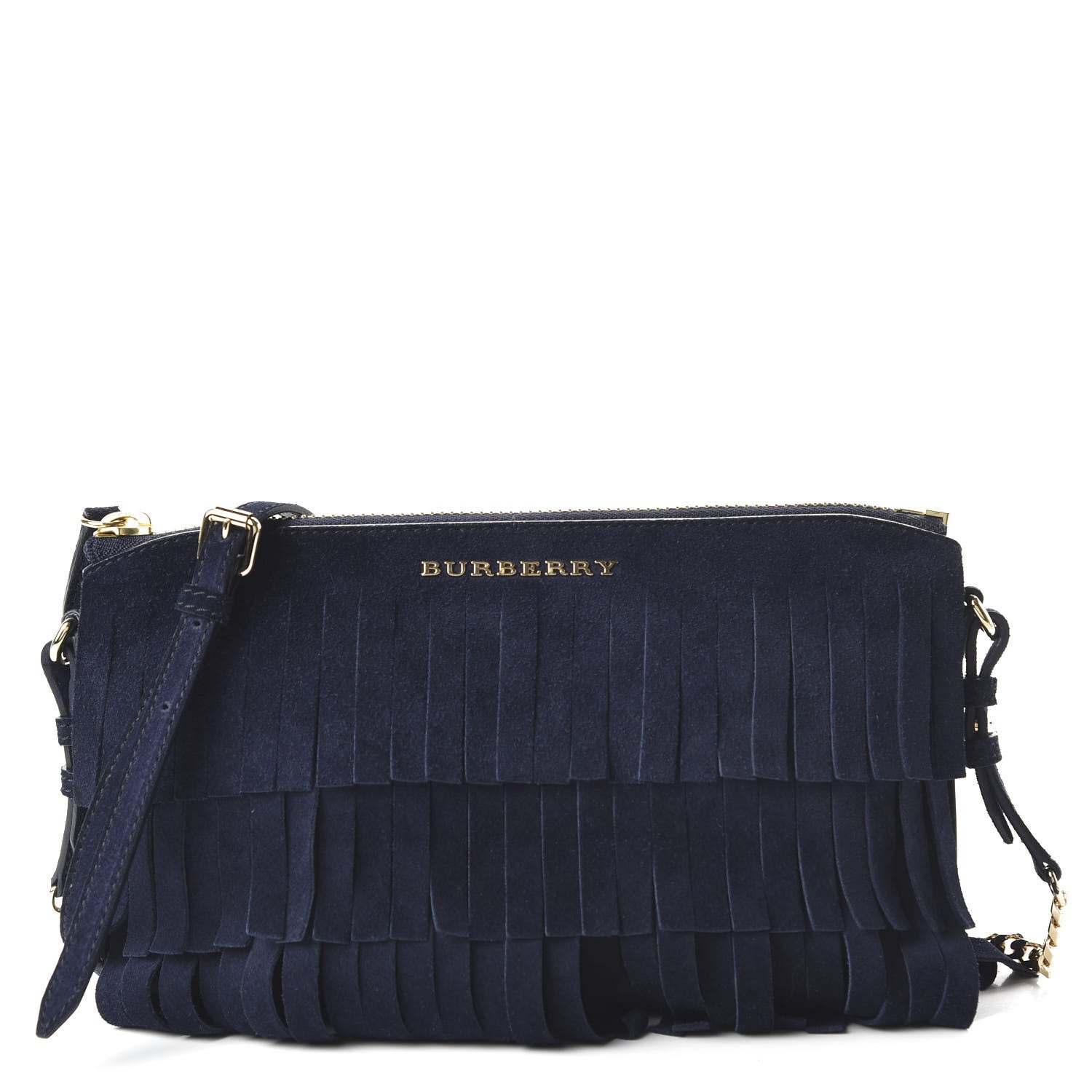 Burberry Suede Fringe Peyton Crossbody Clutch Bag Blue 1 of 9