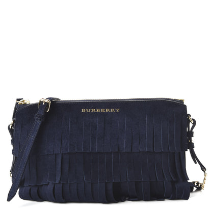 Burberry Suede Fringe Peyton Crossbody Clutch Bag Blue 1 of 9