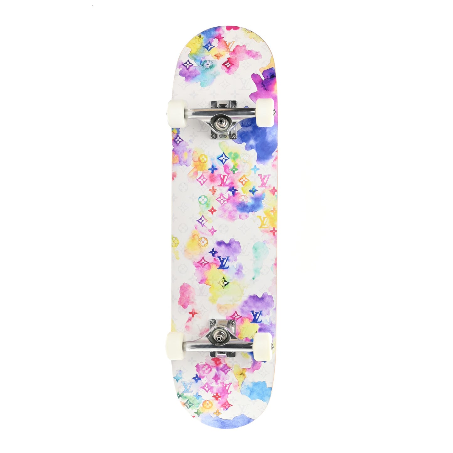 Monogram Watercolor Wood Skateboard Multicolor