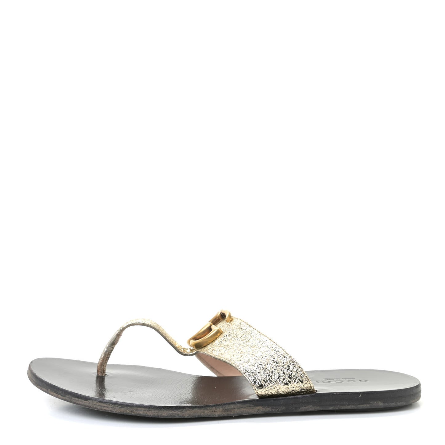 Nappa Silk Galassia GG Marmont Thong Flat Sandals 34.5 Platino