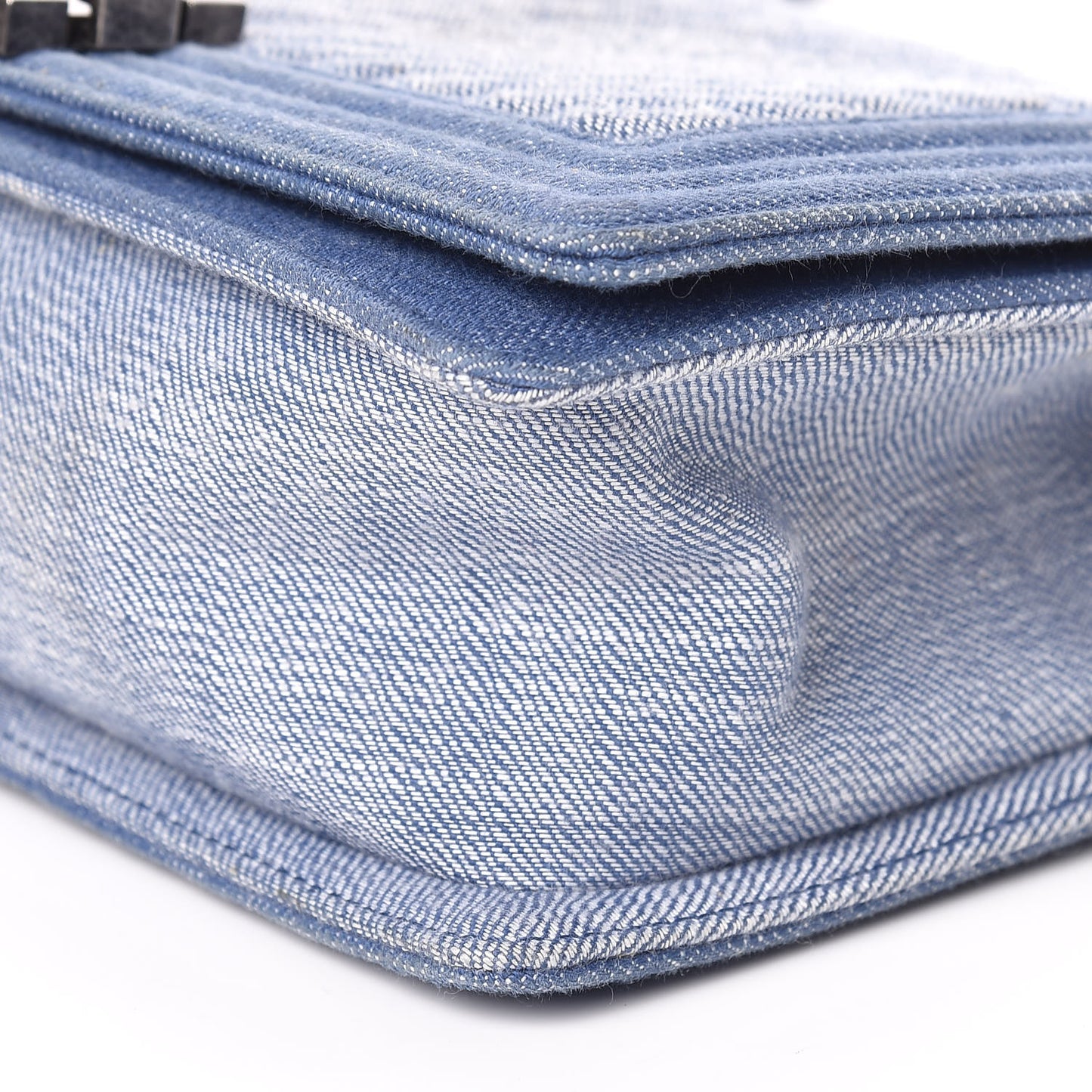 Denim Chevron Quilted Medium Boy Flap Blue