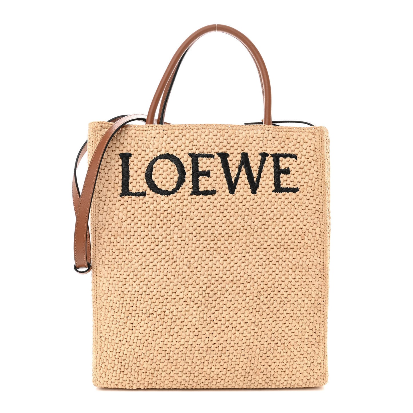 Raffia Calfskin Standard A4 Tote Bag Natural Black
