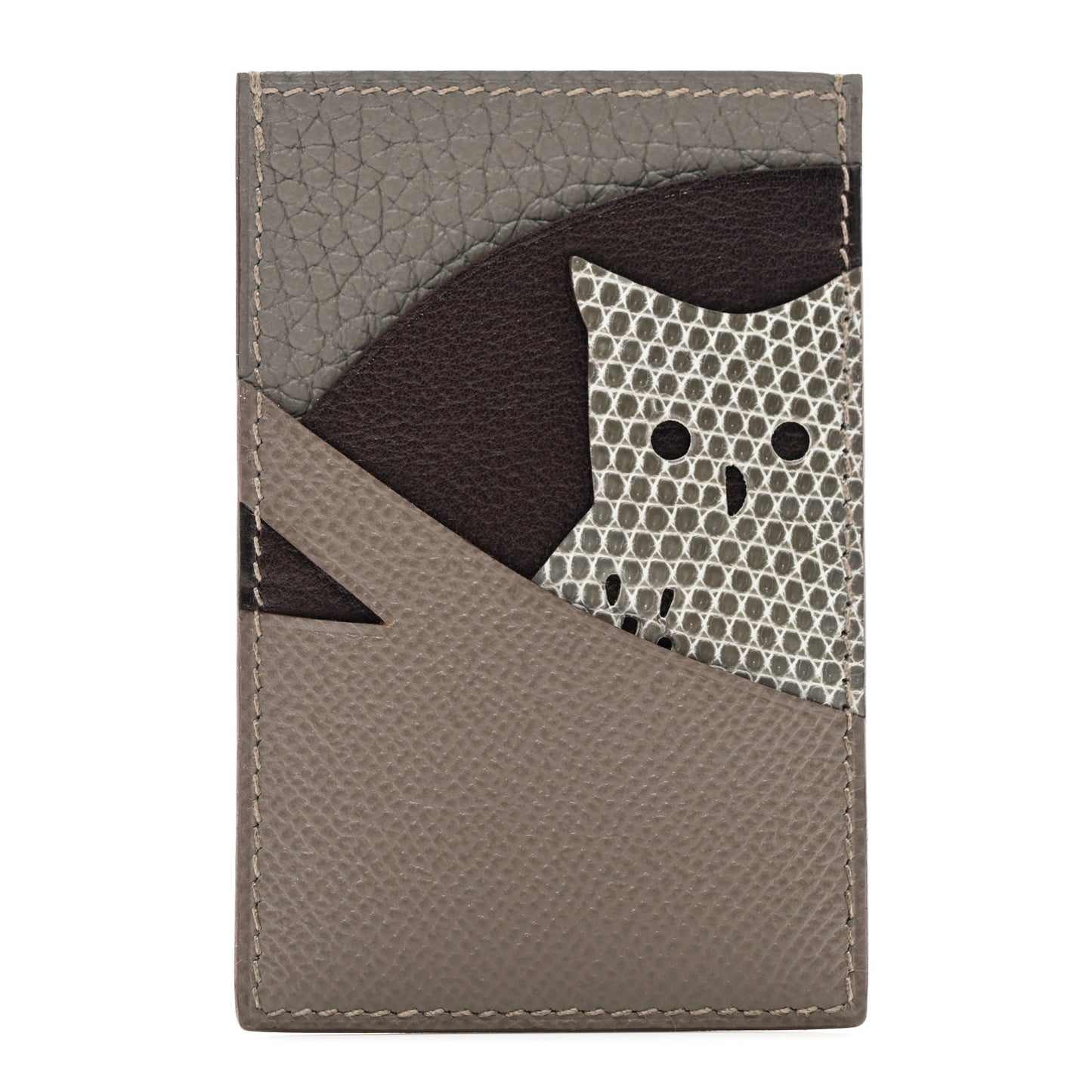 Epsom Evercolor Lizard Taurillon Clemence Petit Owl Card Holder Gris Asphalt Ficelle Black