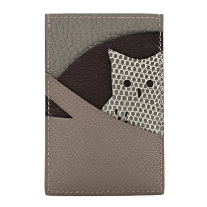 Hermes Epsom Evercolor Lizard Taurillon Clemence Petit Owl Card Holder Gris Asphalt Ficelle Black 1 of 7