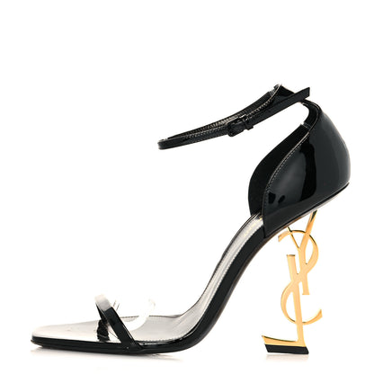 Saint Laurent Patent Calfskin Opyum 110 Sandals 40.5 Black Gold 1 of 7