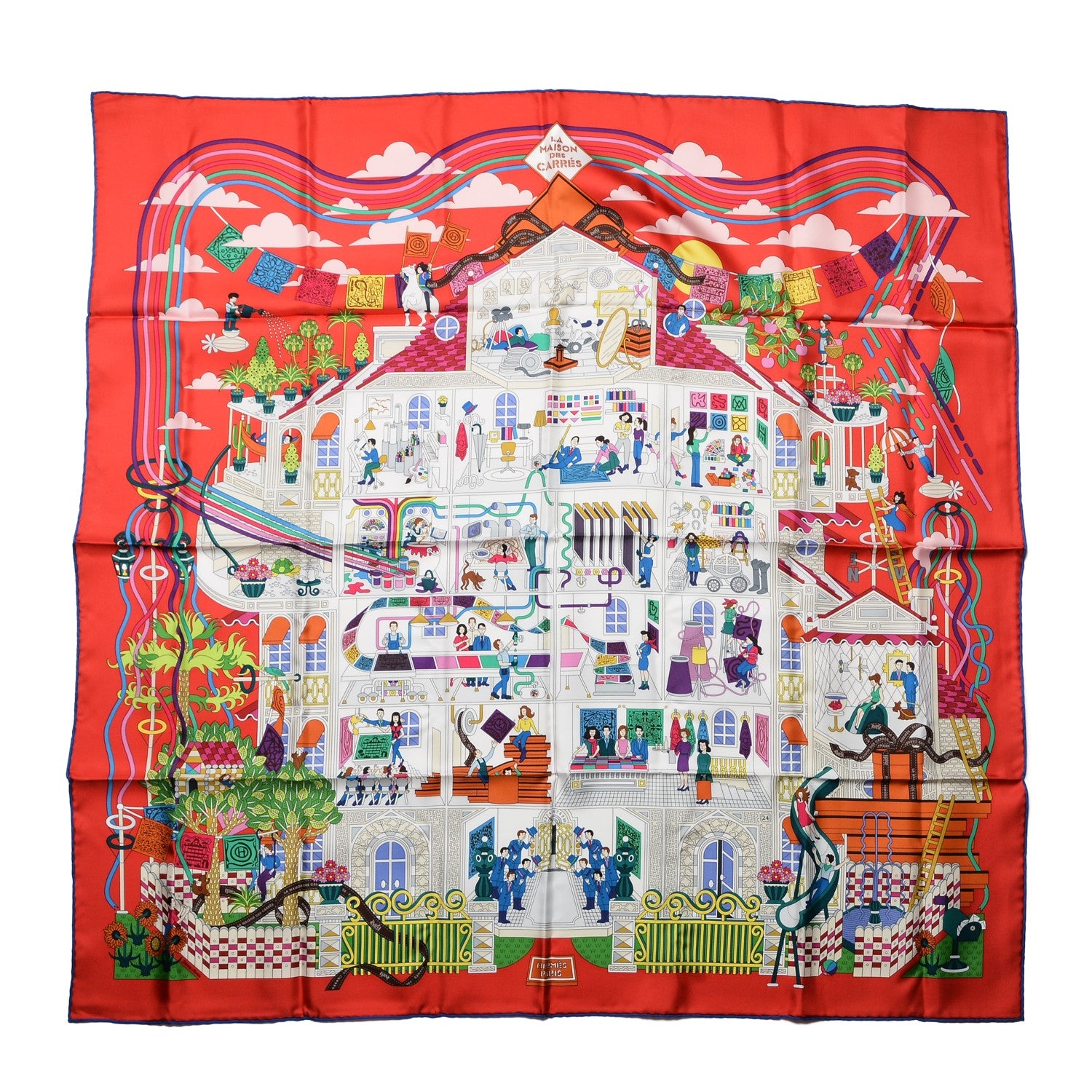 Hermes Silk La Maizeon des Carres Scarf 90 Rouge Blanc Vert 1 of 5