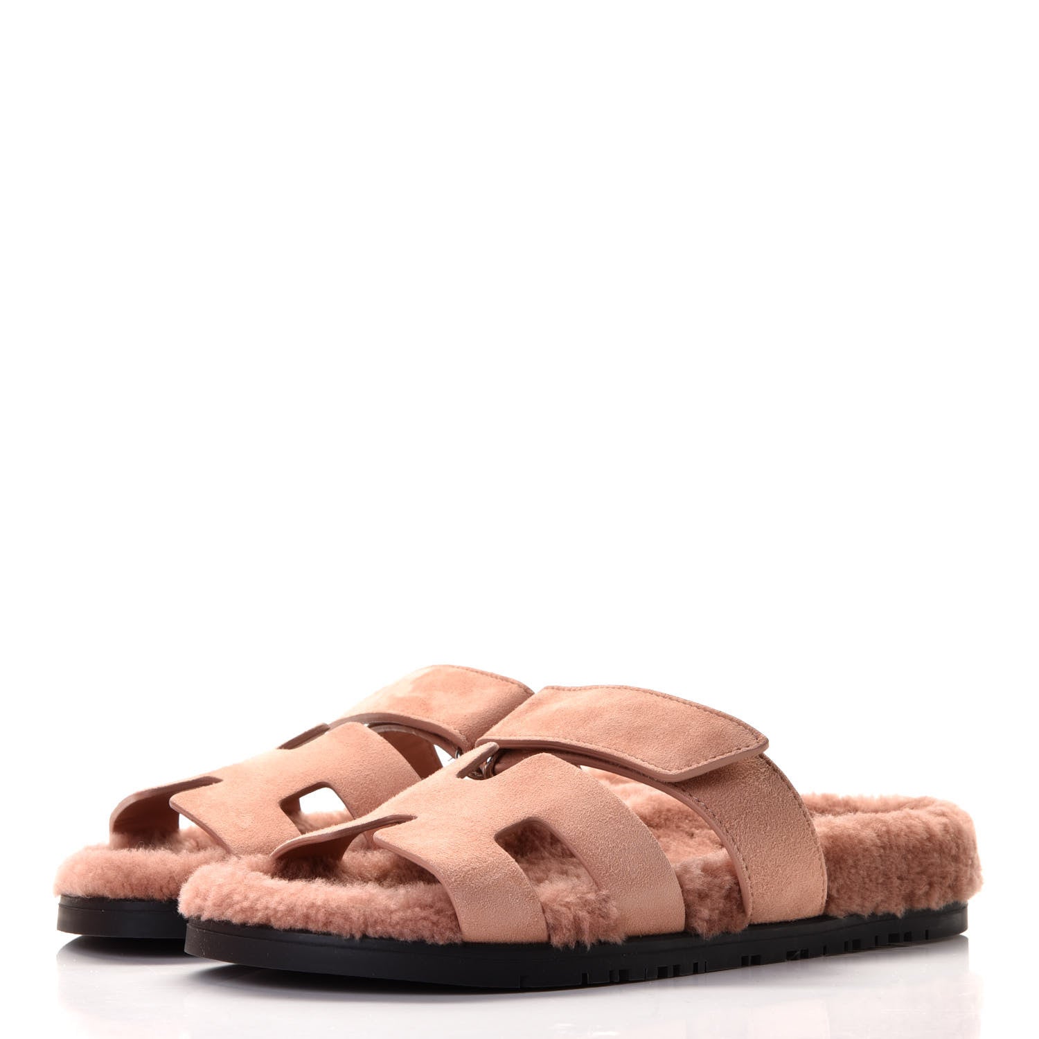 Hermes Suede Goatskin Woolskin Womens Chypre Sandals 37 Rose Aube 2 of 8