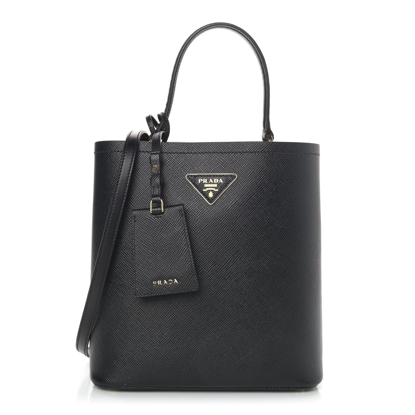 Saffiano Cuir Medium Panier Bucket Bag Black Fuoco