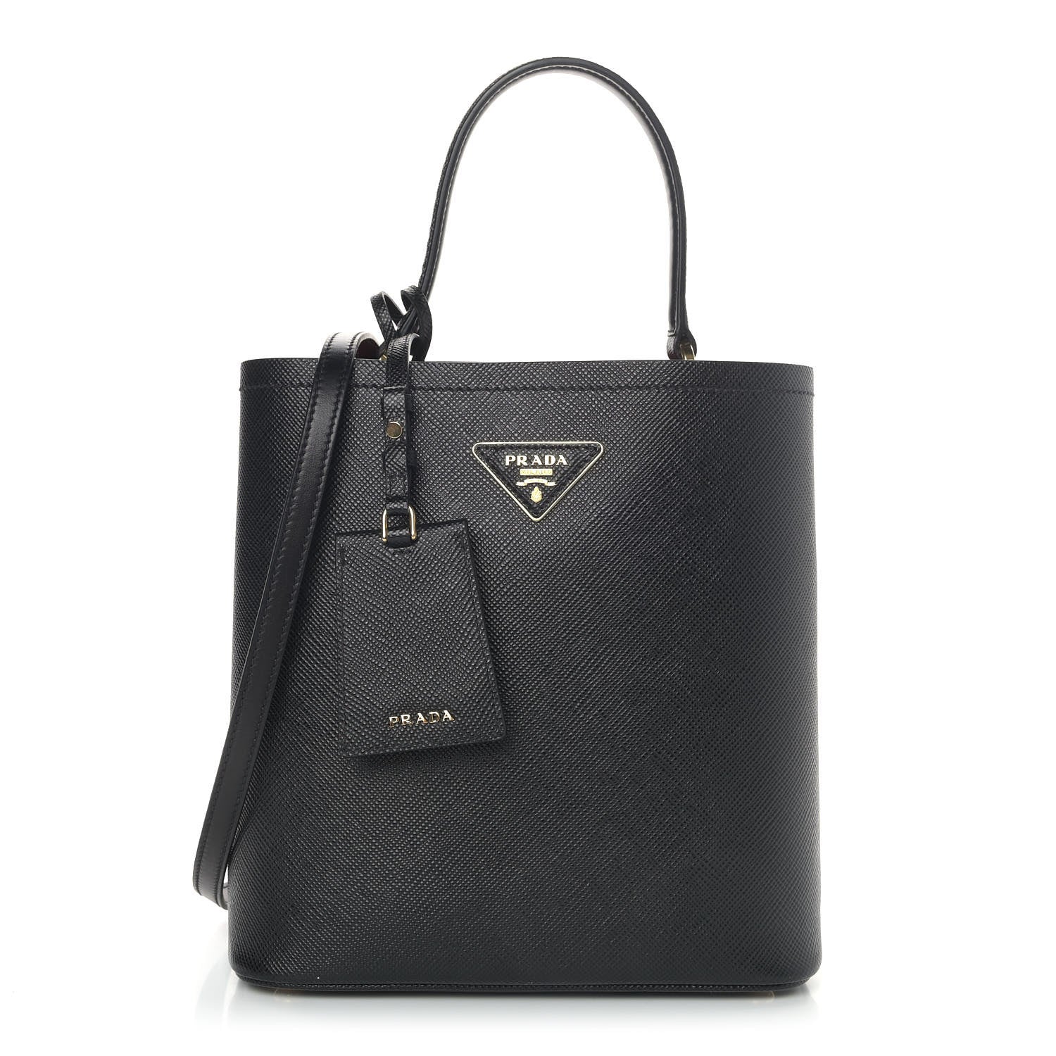 Prada Saffiano Cuir Medium Panier Bucket Bag Black Fuoco 1 of 9