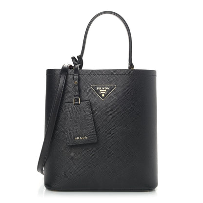 Prada Saffiano Cuir Medium Panier Bucket Bag Black Fuoco 1 of 9