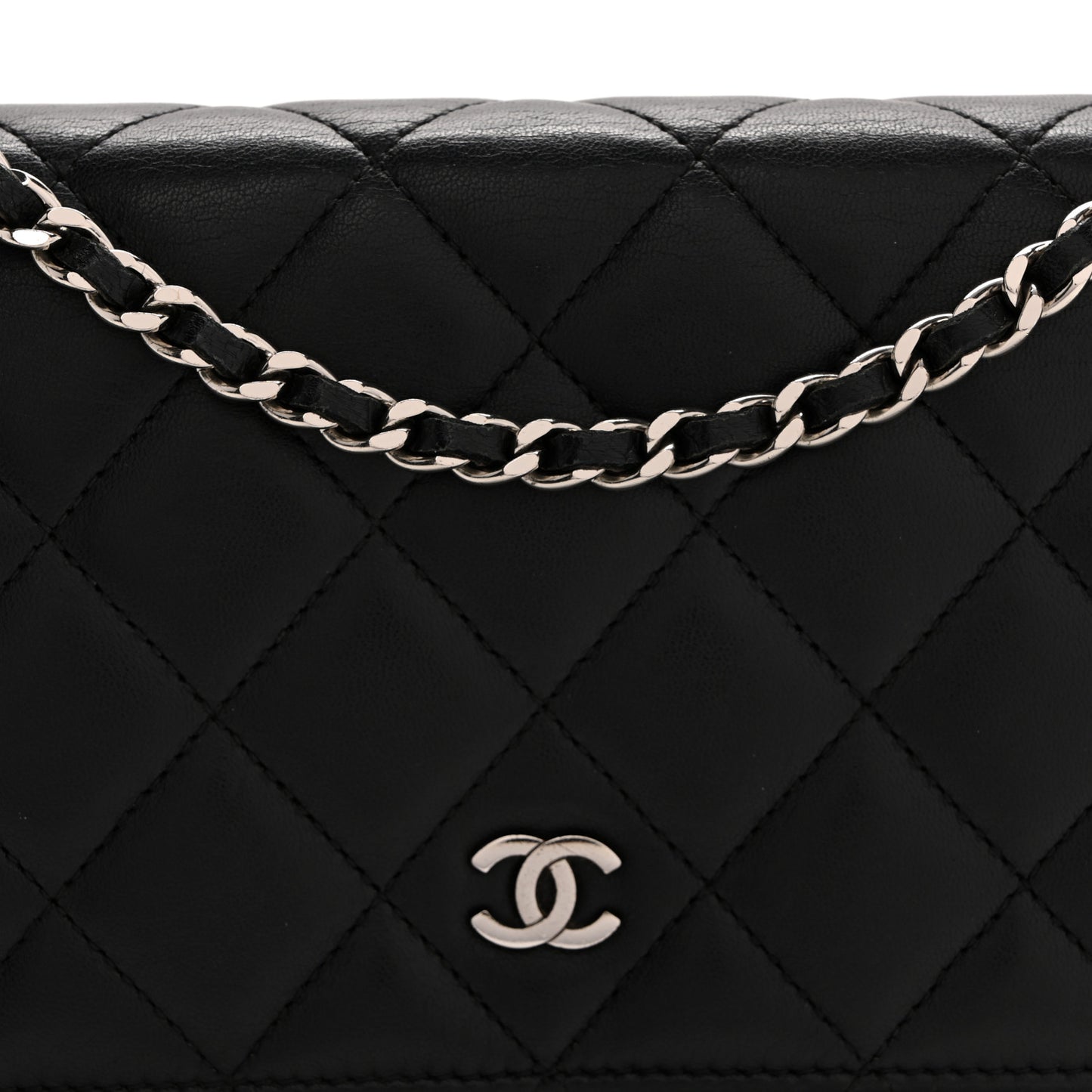 Lambskin Quilted Wallet On Chain WOC Black