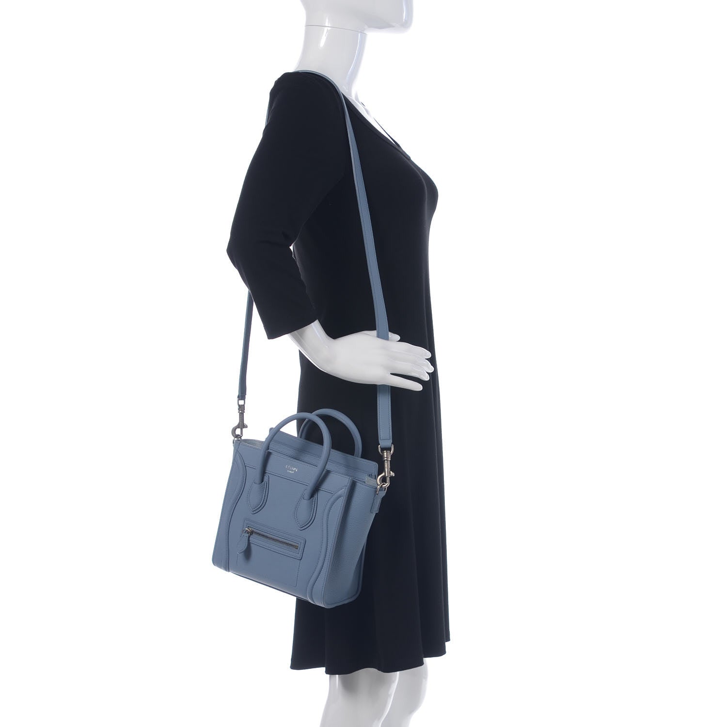 Celine Drummed Calfskin Nano Luggage Blue 2 of 13