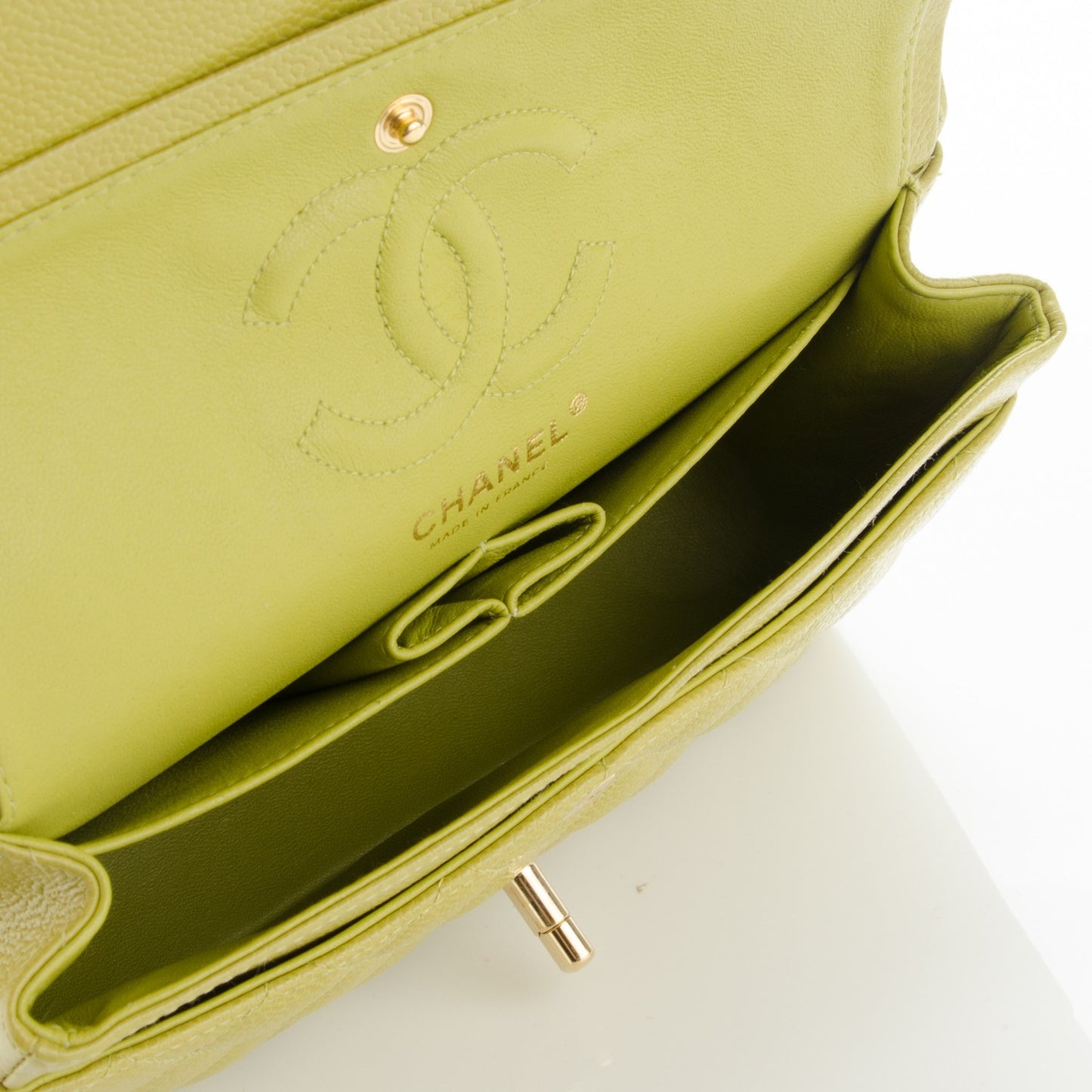 Caviar Quilted Small Double Flap Green