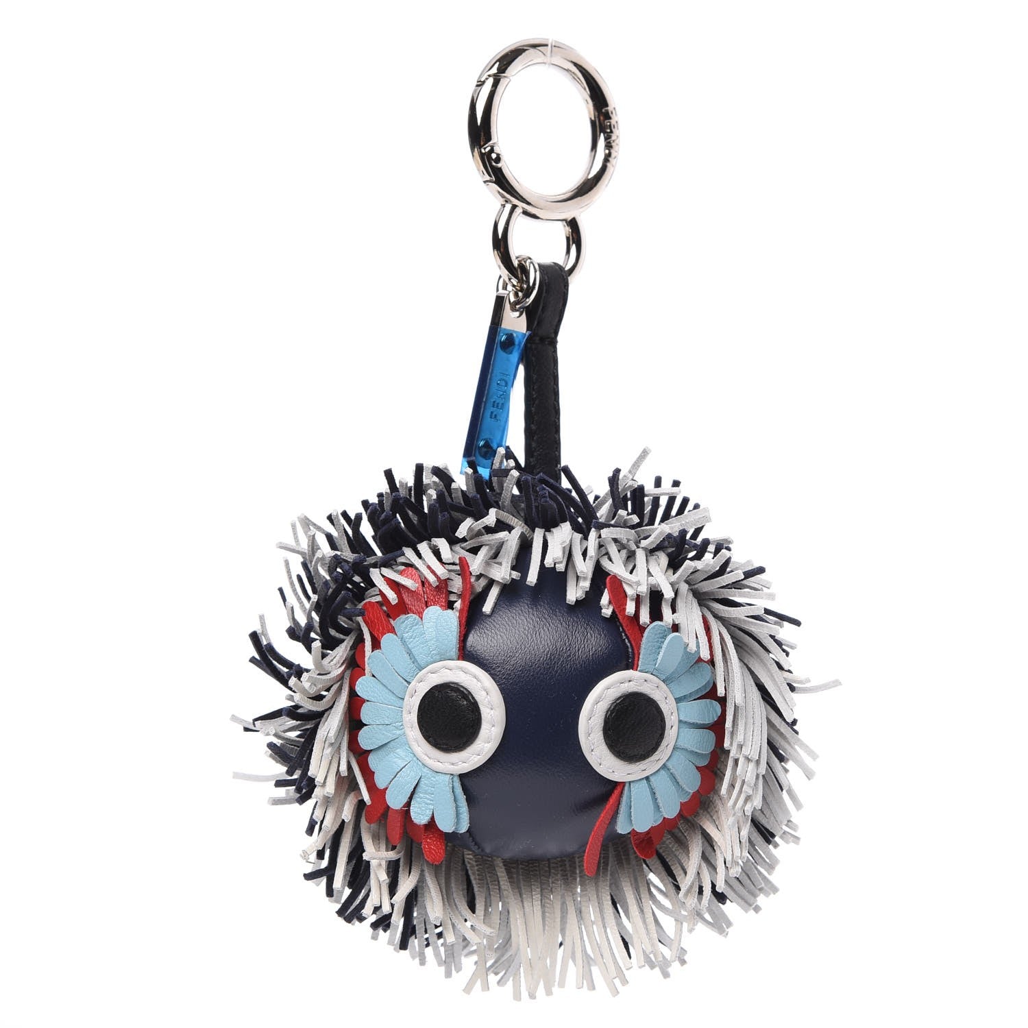 Fendi Calfskin Faces Fringe Bag Bug Charm Blueberry Bianco 1 of 3