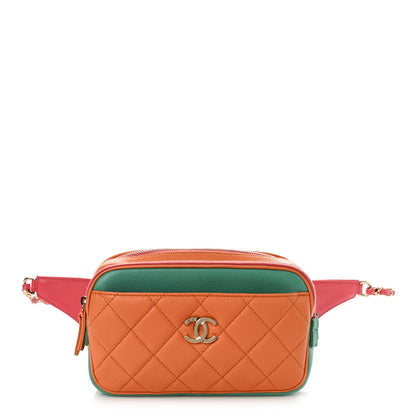 Chanel Goatskin Quilted Tri-Color In & Out Waist Bag Orange Green Pink 2 of 12