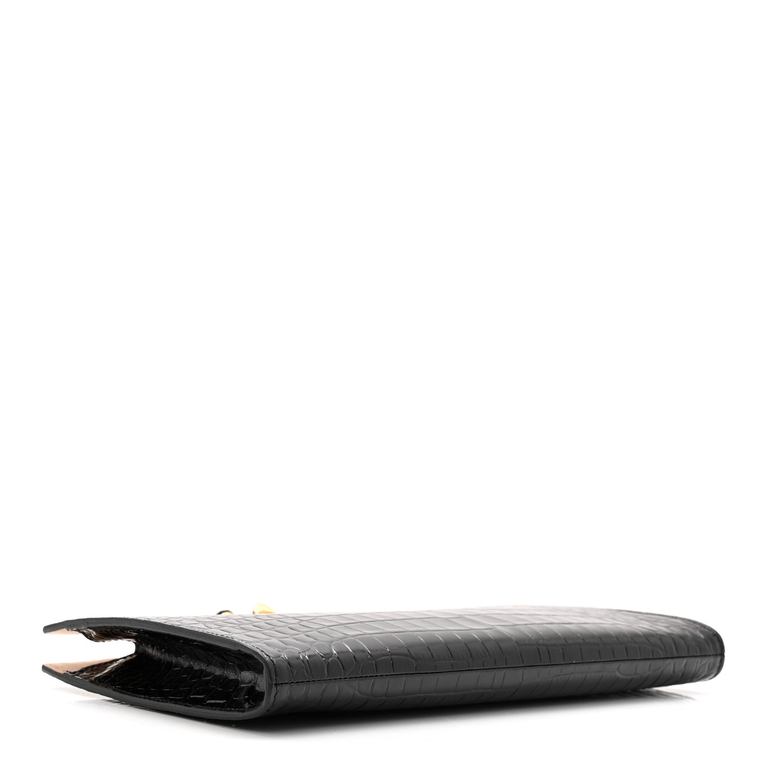 Alexander McQueen Calfskin Crocodile Embossed Knuckle Flat Clutch Black Gold 4 of 6