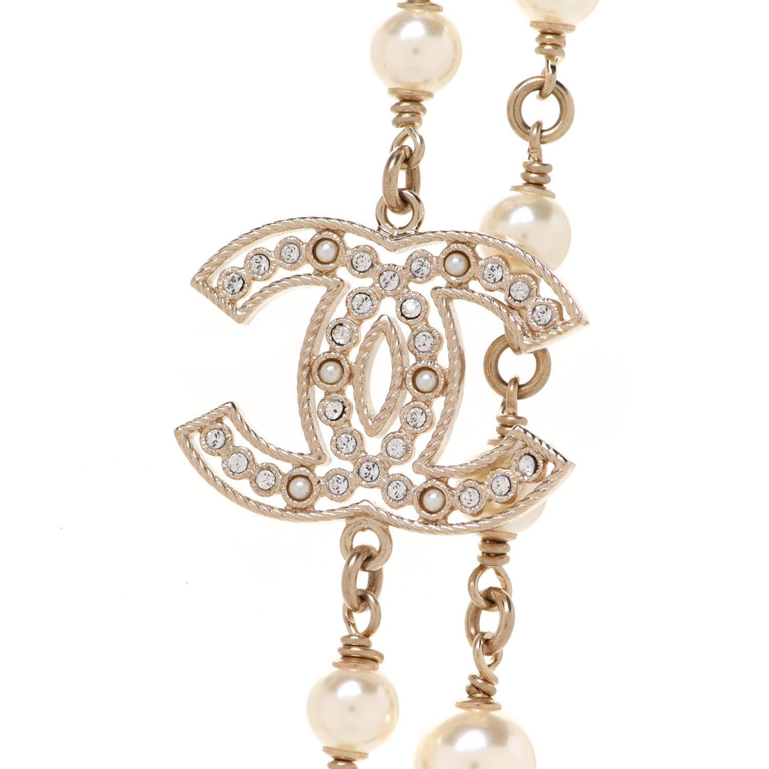Chanel Crystal Baguette Pearl CC Cross Necklace Gold 4 of 7