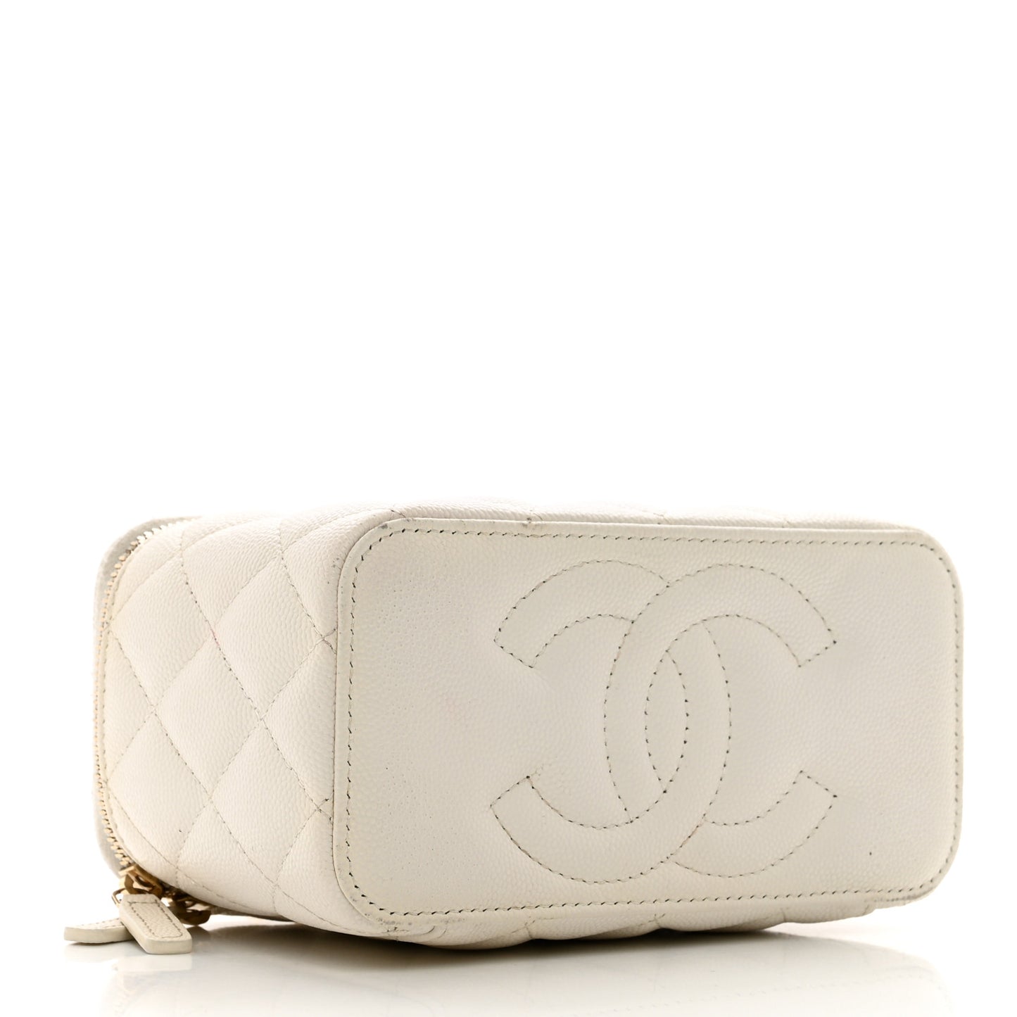 Caviar Quilted Small Vanity Case With Chain White