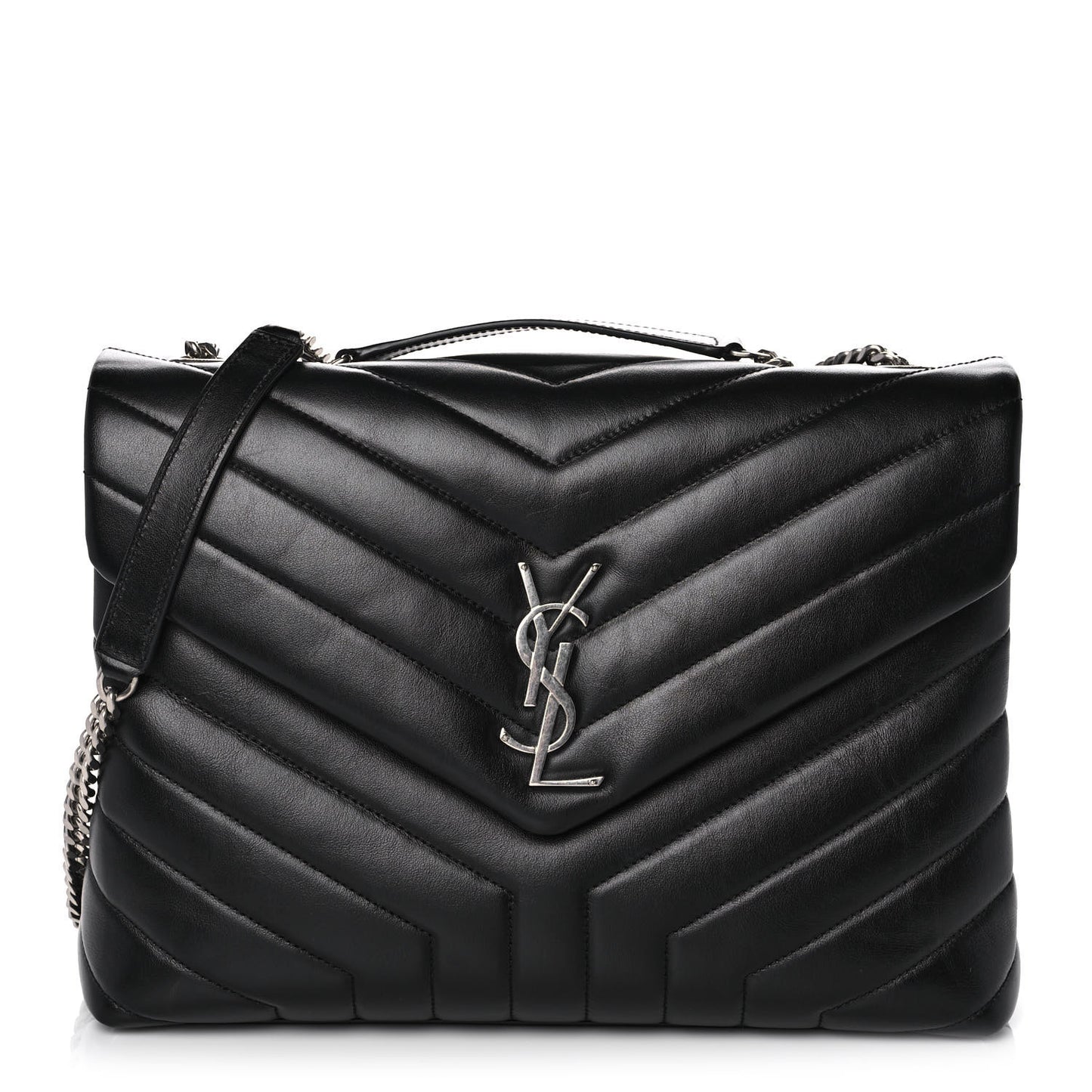 Calfskin Y Quilted Monogram Medium Loulou Chain Satchel Black