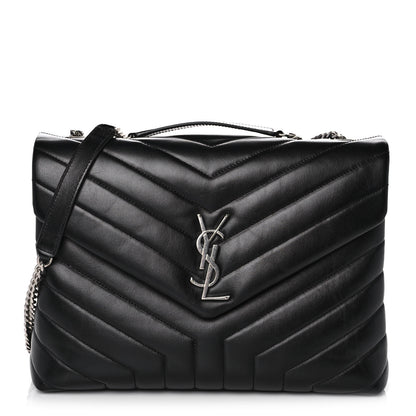 Saint Laurent Calfskin Y Quilted Monogram Medium Loulou Chain Satchel Black 1 of 15
