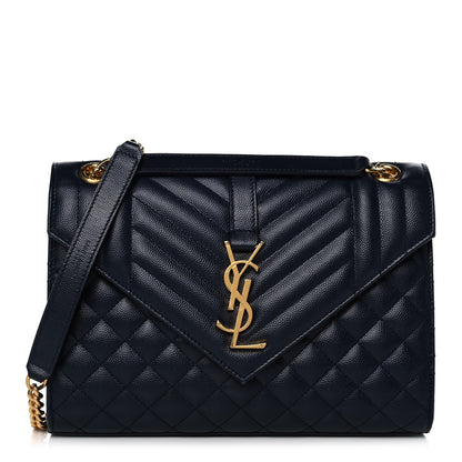 Saint Laurent Grain De Poudre Textured Mixed Matelasse Triquilt Medium Monogram Satchel Deep Marine 1 of 13