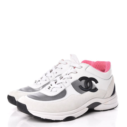Chanel Suede Calfskin CC Sneakers 38.5 White Silver Fluo Pink 3 of 11