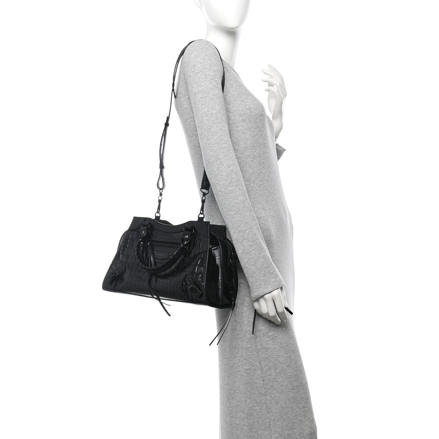 Semi Shiny Calfskin Crocodile Embossed Neo Classic Black Hardware S City Black Black