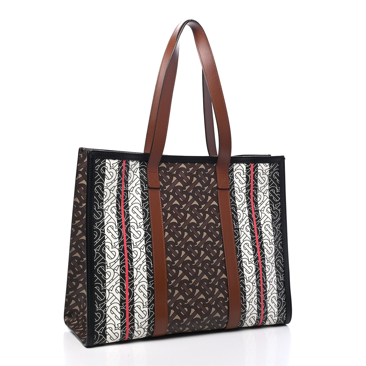 Burberry E-Canvas Monogram Stripe Book Tote Bridle Brown 2 of 8