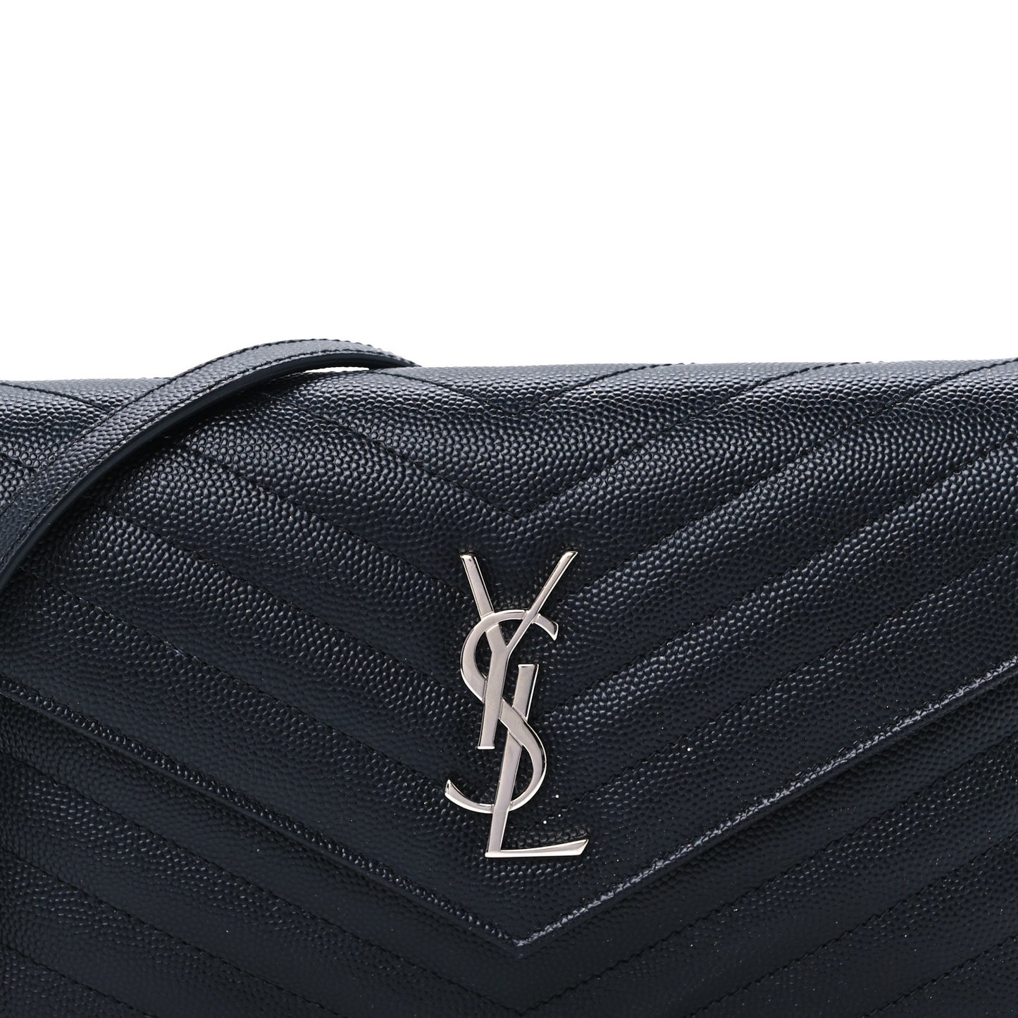 Grain De Poudre Matelasse Chevron Monogram Envelope Chain Wallet Black