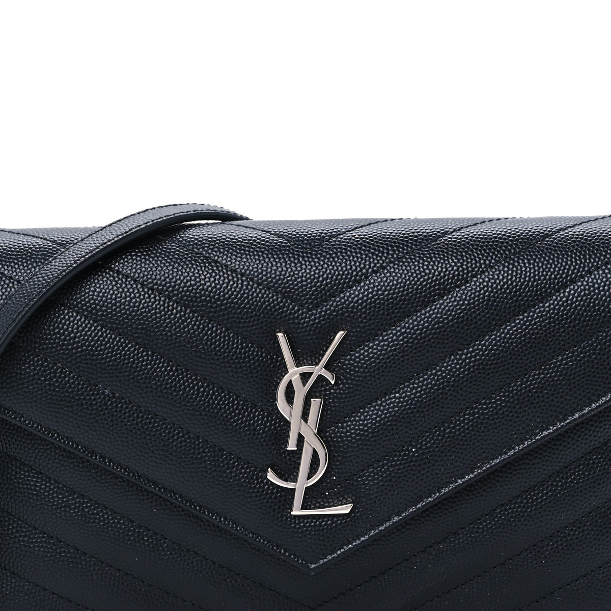 Saint Laurent Grain De Poudre Matelasse Chevron Monogram Envelope Chain Wallet Black 6 of 9