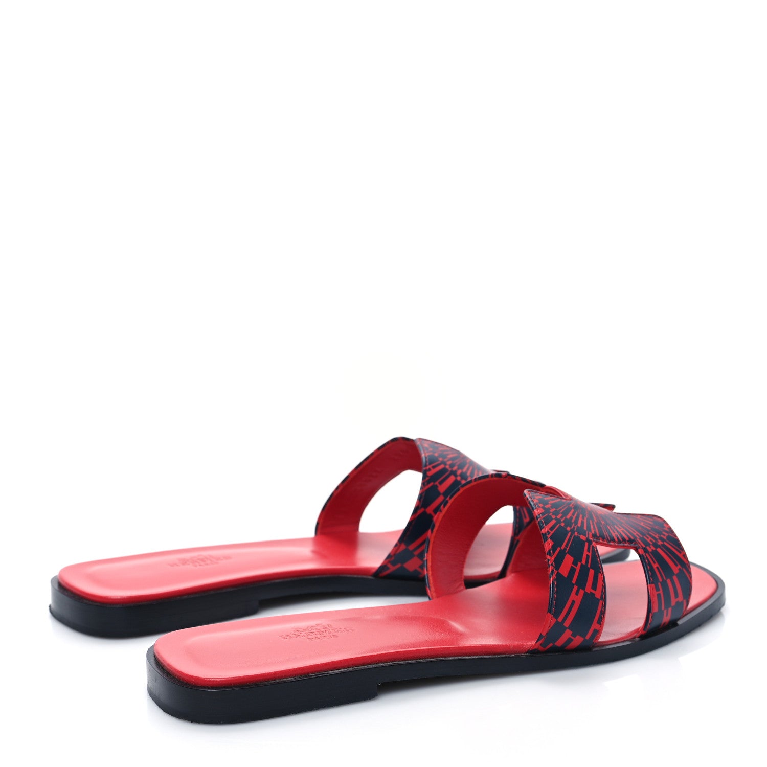 Hermes Calfskin Printed Op'H Oran Sandals 40 Marine Rouge 4 of 9