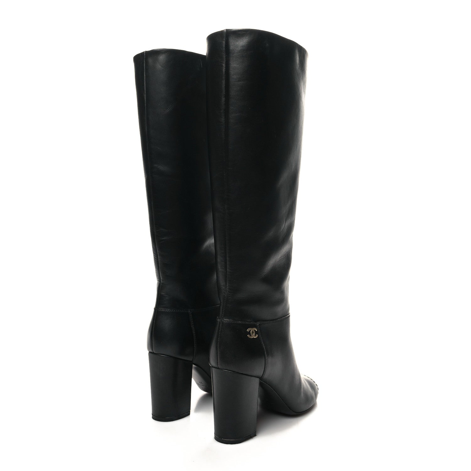Chanel Calfskin CC Knee High Boots 37 Black 4 of 8