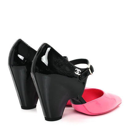 Chanel Patent Calfskin CC Pumps 37 Pink Black 5 of 10