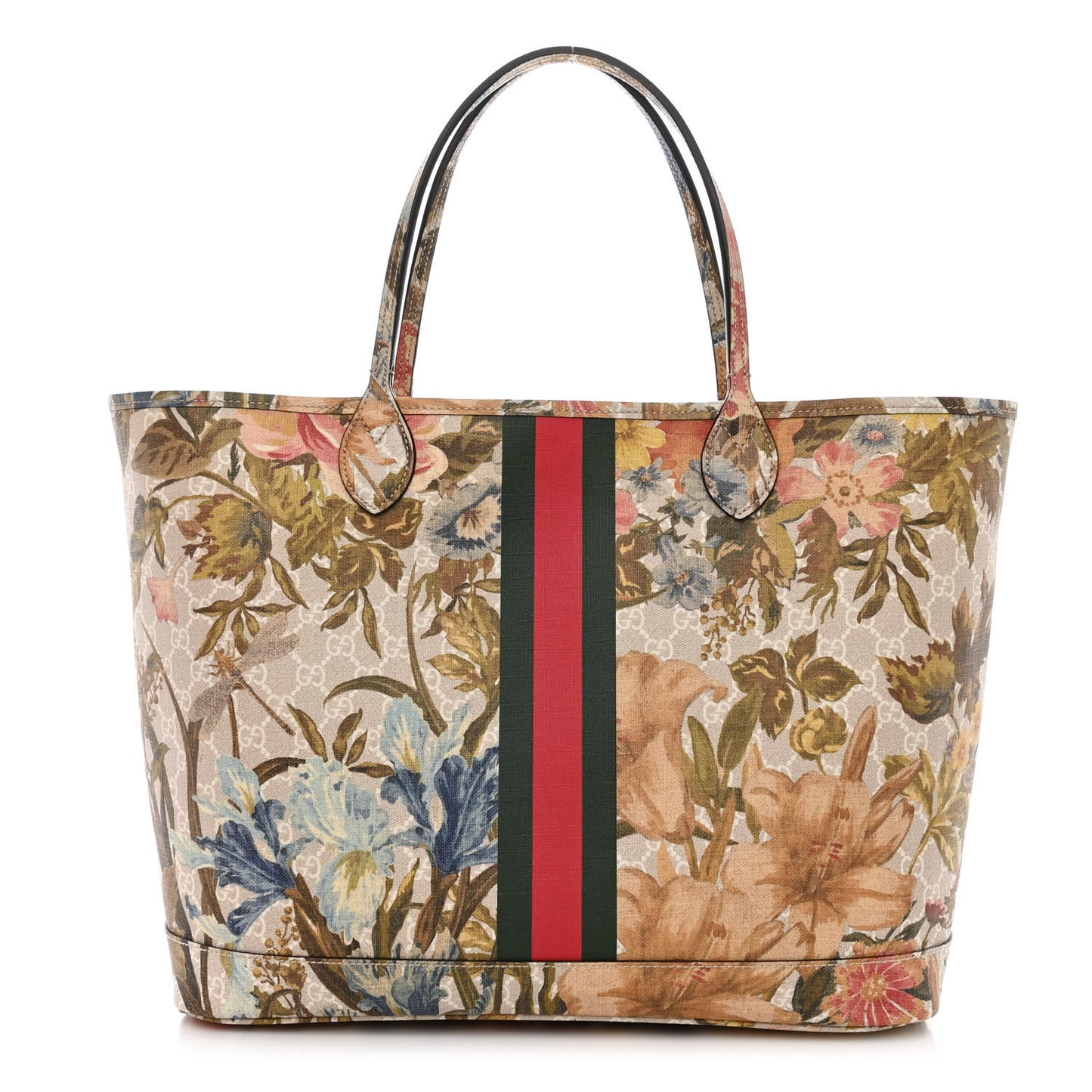 GG Supreme Monogram Water Flora Web Large Ophidia Tote Beige White Multicolor