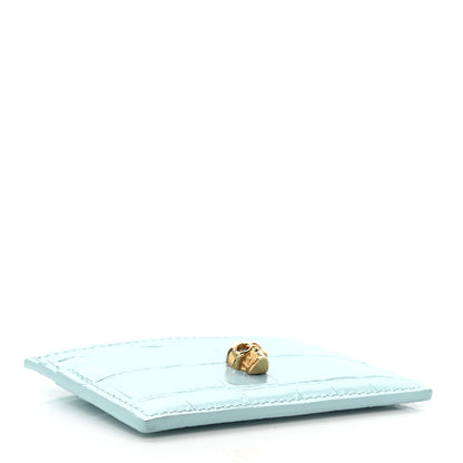 Alexander McQueen Shiny Calfskin Crocodile Embossed Skull Card Holder Pale Blue 4 of 7