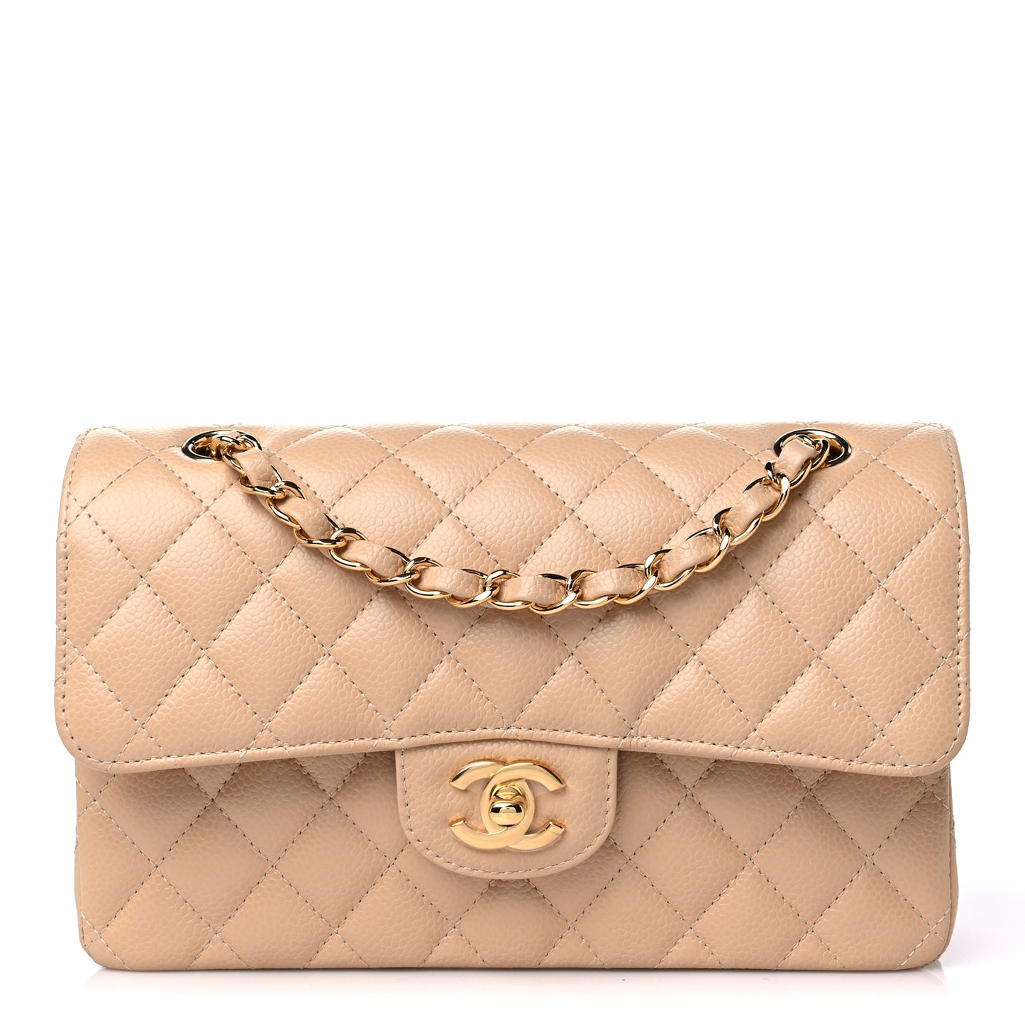Caviar Quilted Small Double Flap Beige