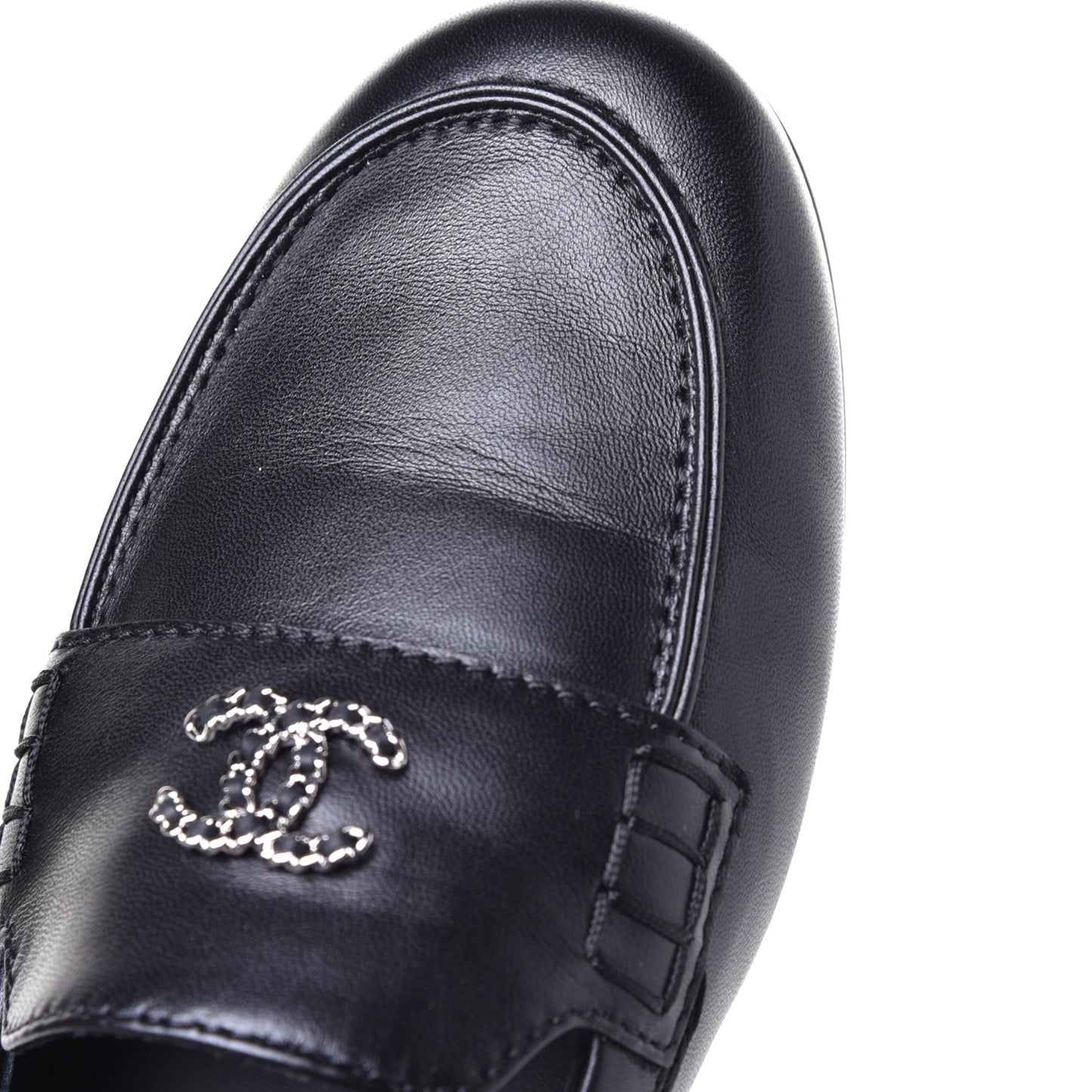 Calfskin CC Chain Mocassin Loafers 38.5 Black